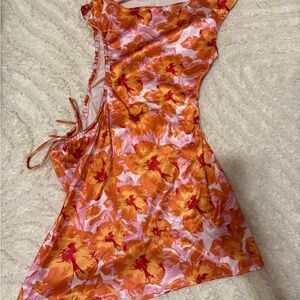 White Fox Boutique Orange Floral Asymmetrical Dress
